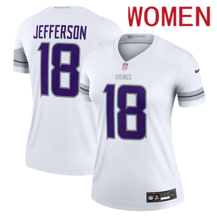 Women Minnesota Vikings 18 Justin Jefferson Nike White Alternate Legend NFL Jersey